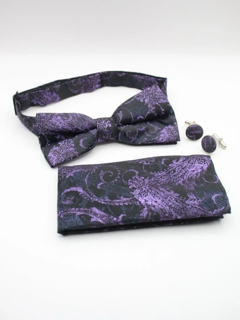 Paisley Pre-tied Bow Tie, Pocket Square, and Cuff Links Set